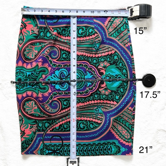 Anthropologie Tracy Reese Colorful Teal Pink Black Scroll Paisley Pencil Skirt 8 - Picture 14 of 14